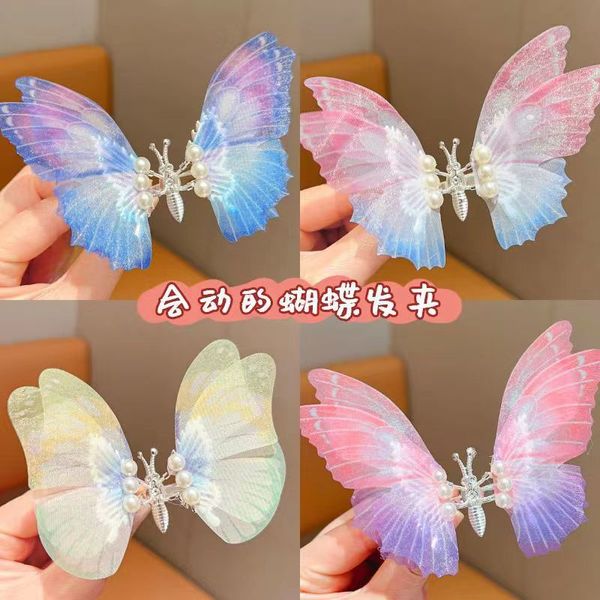 Épingle à cheveux papillon mobile pour style forêt pour enfants Épingle à cheveux dégradé super immortel pour clip de bord d'aile de petite fille rouge net