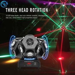 Moving Head Lights 18x10w RGBW 4in1 LED Beam Moving Head Light 3 Heads Beam met RGB Laser Podiumverlichting Projector DMX DJ Disco Bar Feestverlichting Q231107