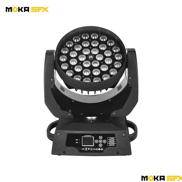 Lumières principales mobiles 36X18 Zoom Wash Moving Head Light LED Rgbwaadduv 6 en 1 faisceau rotatif DMX512 contrôle du son refroidissement rapide professionnel Dhqiv