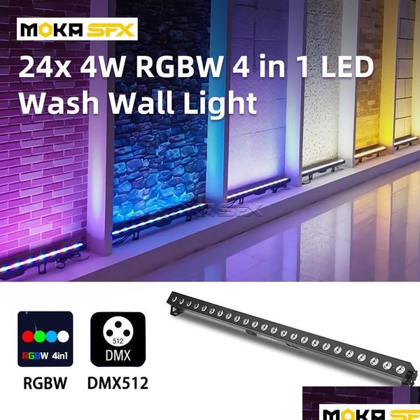 Luces de cabeza móviles LED 24x4W Luz de pared de lavado RGBW 4IN1 LEDS DJ Lavadora de escenario DMX512 Iluminación de barra al aire libre para discoteca Edificio Drop Delive DH4OI