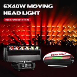 Moving Head Lights MOKA SFX 6x40w Beam Strobe Moving Head Podiumverlichting Professioneel 96 stks 7070 Lamp Kralen Strobe voor DJ Disco Show Q231107