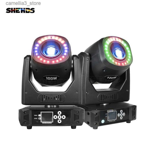 Luces de cabeza móviles SHEHDS 2PCS 100W LED Cabeza móvil con anillo giratorio Gobo Spot Light Prisma hexagonal Proyector para DJ Disco Party Wedding Bar Q231107