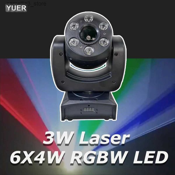 Luces de cabeza móviles YUER NUEVO 3W Láser + 6X4W LED RGB Luz de cabeza móvil Patrón de escaneo Láser Animación Efectos de lavado para DJ Bares Clubes Boda DMX Q231107