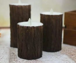 Verhuizen Wick Dancing Flame Led Pine Bark Effect Candle Light Batterij Operate paraffin Wax Wedding Bar Huisfeest Decoratie-Amber-Amber