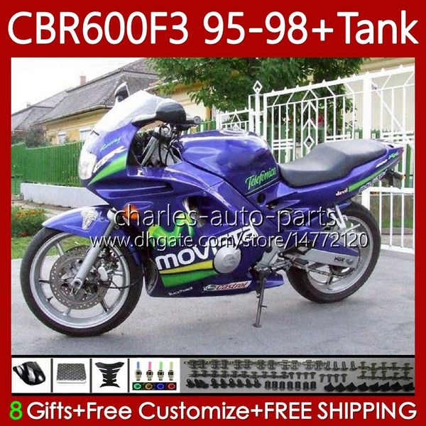 Movistar Blue Body + Tank para HONDA CBR600 CBR 600 F3 FS CC 600F3 95 96 97 98 Carrocería 64No.63 CBR600F3 CBR600FS 600CC 1995 1996 1997 1998 600FS CBR600-F3 95-98 Carenados