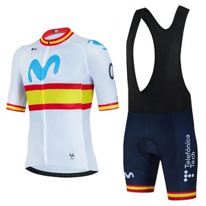 Movistar Cycling Jersey réglé à manches courtes Espagne Men Anti-UV Bike Sportswear Team Summer Bicycle Clothing Maillot Ciclismo Hombre 240508