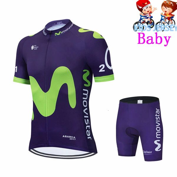 Movistar Kids Cycling Jersey Set Shorts Enfants Vêtements Bike Breathable Sécheur Sécheur Summer Bicycle Porter Maillot Ciclisme 240508