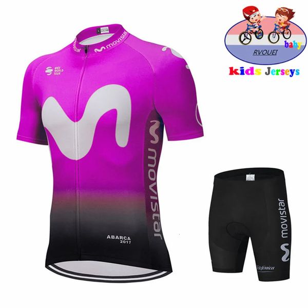 Movistar Kids Cycling Jersey Set Team Shorts Enfants Cycling Vêtements Garçons Summer Bicycle porter des vêtements de sport extérieurs respirants 240508