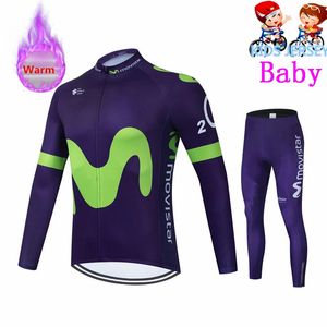 Movistar Team Winter Thermische Fleece Fietskleding Kinderen Lange Mouw Jersey Pak Fietskleding Broek Maillot Ciclismo Hombre 231227