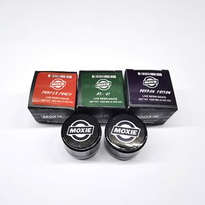 Pot en verre Moxie Emballage pour extraits de sauce à la cire Badder 0,035 oz Concentrés Récipient de colophane en gros Bouchons à l'épreuve des enfants avec étiquette meilleur emballage en résine vivante 5 ml