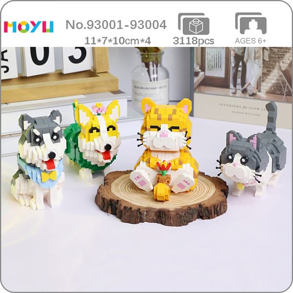 Moyu Animal World Corgi Husky Dog Persian Cat Kitten Pet Doll Model Mini Diamond Blocks Building Toy para niños Sin caja