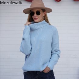 Mozuleva automne hiver pull basique chaud pull pour femmes doux tricoté solide coréen col roulé mode pull hauts 201109