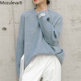 Mozuleva herfst winter vrouwen etikettering losse truien vrouwelijke elegante O-hals lange mouw oversized warme truien 5 kleuren 201109
