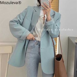 Mozuleva Chic Loose Amrygreen Mujeres Blazer Primavera Verano Single Breasted Traje de mujer Chaqueta de manga larga Outwear 211006