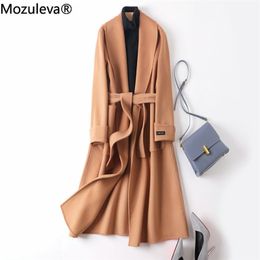 Mozuleva dubbelzijdige kasjmier wol jas vrouwelijke herfst winter Japanse stijl losse lange wollen jas effen kleur uitloper 211018