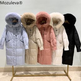 mozuleva corne boucle doudoune femmes mi-longueur sur le genou hiver col en fourrure de renard style coréen épais veste à capuche 201120