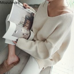 Mozuleva Nouveau Automne Hiver Femmes Pulls V Cou À Manches Longues Tops Minimaliste Style Coréen Tricot Casual Rose LJ201113
