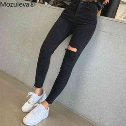 Mozuleva Sexy Hoge Taille Kwastje Gescheurd Gaten Denim Broek Vrouwelijke Broek Potlood Jeans Dames Dames Skinny Broek Zwart Jeans 210715