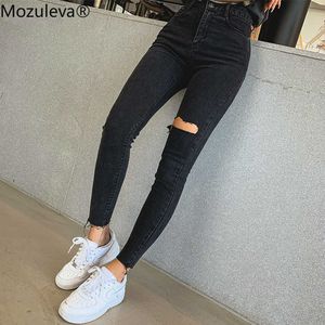 Mozuleva Sexy Hoge Taille Kwastje Ripped Gaten Denim Broek Vrouwelijke Broek Potlood Jeans Dames Skinny Broek Black Jeans 210616