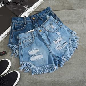 Mozuleva zomer vrouwen hoge taille denim shorts mode vrouwen korte jeans rafelige gat vrouwelijke super coole flash shorts femme 210706