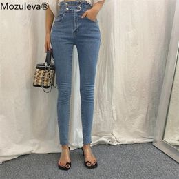 Mozuleva Vintag Double boutonnage Femmes Denim Jeans Taille haute Stretch Pantalon Capris Femme Streetwear Cordon Jeans Automne 201030