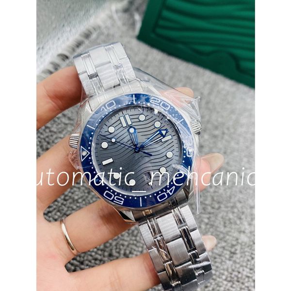 Montre d'usine MP 42 mm Mouvement mécanique automatique Lunette en céramique bleue Surface de texture ondulée grise Acier inoxydable Montres de natation pour hommes Montre-bracelet Spectre Sports