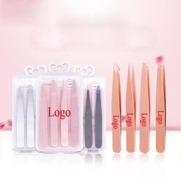 MP042 Pincettes à cils en acier inoxydable, outils, pincettes à sourcils de précision, Kit de maquillage, ensembles pour avec boîte, marque privée OEM 6224935, 4 pièces