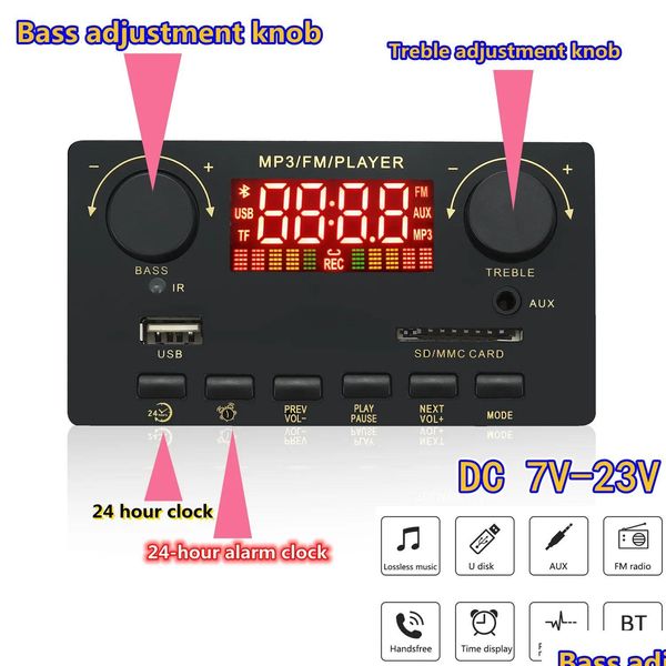 MP3 MP4 Player Player 2x40w 80W amplificateur Bluetooth 5.0 WAV Decoder Board 12V Car FM Mode radio Prise en charge TF USB AUX Hands Call Reco Dhqua