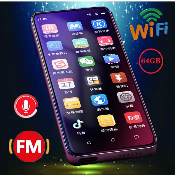 Lecteurs MP3 MP4 Lecteur Mp4 portable Wifi Android Écran tactile Bluetooth Radio Fm Téléchargement gratuit de vidéos de musique Haut-parleur Mp3 Enregistreur vocal 231030