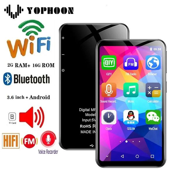Lecteurs MP3 MP4 Yophoon Wifi Bluetooth lecteur 16GB 36 pouces écran tactile Android Portable Walkman Hifi sans perte musique vidéo carte Mp3 231030