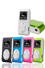 Mp3-speler Mini USB Metalen clip Draagbare audio LCD-scherm FM-radio Ondersteuning Micro SD TF-kaart Lettore Met oortelefoon Datakabel574P6039403756