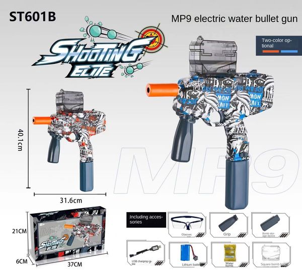 MP9 Pistola eléctrica Gel de agua Bola de explosión Pistola de juguete con 5000 bolas de agua y gafas Juego de equipo de tiro al aire libre para niños Niños Niñas CS PUBG M416 xm