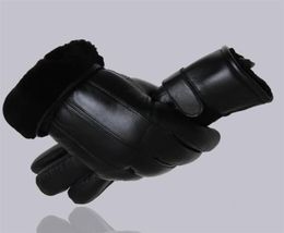 MPPM Hommes gants en peau de mouton gant en cuir véritable pour hommes hiver extérieur chaud fourrure épaississement thermique patchwork gants T2001112817141