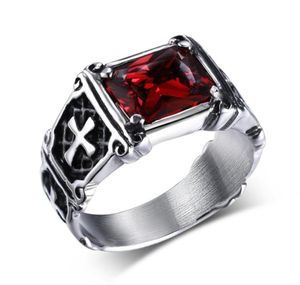 Mprainbow Vintage herenringen roestvrij staal rood groot kristal Dragon Claw Cross Ring Band Gothic Biker Knight Punk sieraden 2017126652364