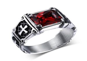 Mrainbow Vintage herenringen roestvrij staal rood groot kristal Dragon Claw Cross Ring Band Gothic Biker Knight Punk sieraden 2017123955310