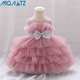 MQATZ vestido de verano 1 año Puffy Pink Kids Bow bautizo princesa Brithday Vestidos niño niños bautismo bebé niña ropa