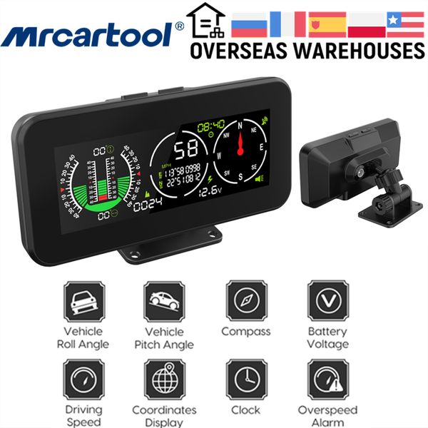 MR CARTOOL M60 medidor de pendiente de coche, inclinómetro, velocímetro, GPS, brújula de velocidad, ángulo de inclinación, alarma de seguridad para automóvil todoterreno