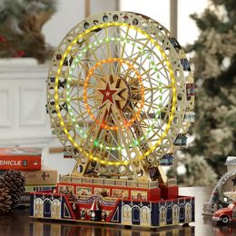 M. Christmas Worlds Fair Grand Ferris Wheel Musical Animated Indoor Decoration 15 pouces Luxury Home Decor Articles Gold 240328