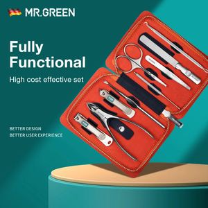 MR.GREEN – ensemble de manucure 9 en 1, Kit pratique professionnel avec étui en cuir, coupe-ongles en acier inoxydable, outil de soins personnels 240321