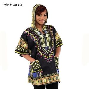 Hunkle Nieuwe Design Dashiki Hoodies Losse Afrikaanse Print Dashiki Stof Hood 100% Katoen Mode Robe Kleding Unisex Kimono 201020