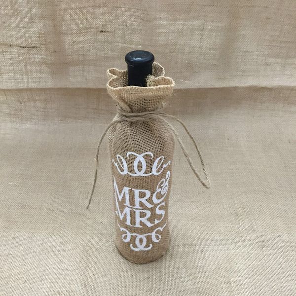 M. Mme Jute toile de Jute bouteille de vin sacs faveurs de mariage bouteille de vin couverture cadeau sac mariage fête de noël décoration