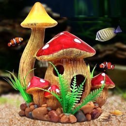 Mr.Tank Mushroom rium Decoraciones Adorno Resina Artificial Pescado Escondido Paisaje Accesorios Pet Escape Holes Y200917