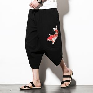 MRDONOO pantalon en lin en coton japonais pantalon à bandes de cheville hommes sarouel ample style chinois grandes culottes bouffantes en lin knickerbockersM-5X
