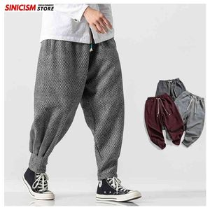 MrGoldenBowl hommes hiver épaissir laine sarouel hommes Style chinois chaud surdimensionné pantalon mâle japon décontracté Plaid pantalon 210715