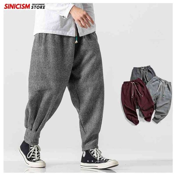 MrGoldenBowl Hombres Invierno Espesar Lana Harem Pantalones Hombres Estilo Chino Cálido Pantalones de gran tamaño Masculino Japón Casual Pantalón a cuadros 210715