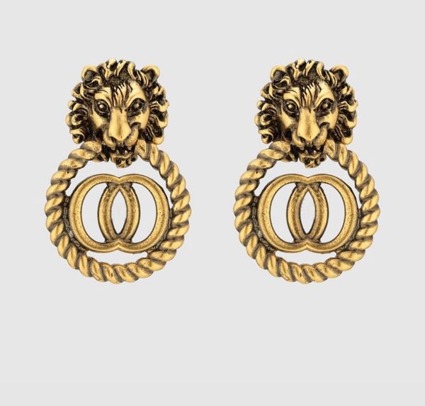 Mrhy Stud 2023 Mode Tête de Lion Chic Vintage Pendentif Boucles d'oreilles Charme Designer Tigre Lettre Goujons Femmes Eardrop Bijoux De Luxe