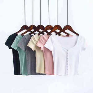 MRMT 2022 Gloednieuwe Spring Dames T-shirt Mode Single-Row Gesp T-shirt voor Vrouwelijke korte mouwen Korte Tops T-shirt G220228