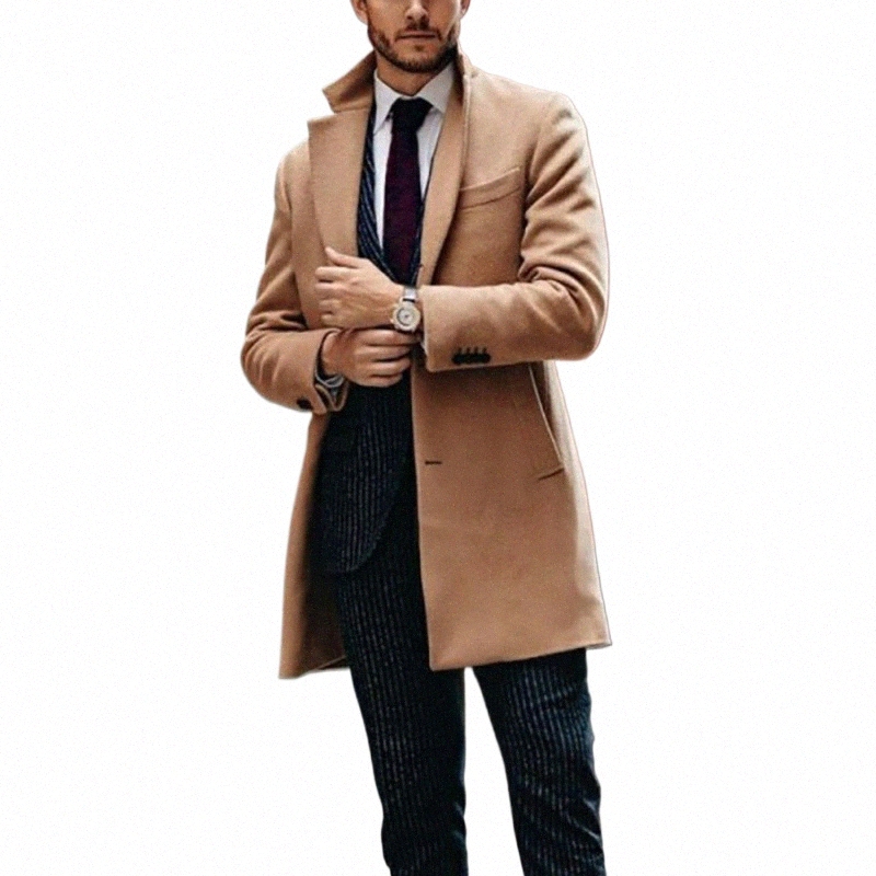 mrmt 2024 Brand New Men's Coat British Mid-Length Men Lg-Sleeve Woolen Coat Casual Busin Man Windbreak Woolen Coats Outwear I4w3#