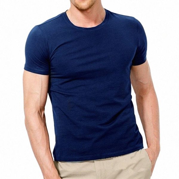 Mrmt 2024 Brand New Men's T Shirt Pure Color Lycra Cott Camiseta de manga corta Hombre Cuello redondo Tops Cott Bottoming Shirt O4Tc #