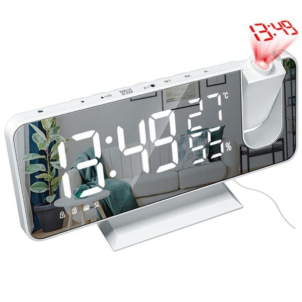 Mrosaa LED Reloj despertador digital Mesa de reloj Relojes de escritorio electrónicos USB Despertar FM R Proyector de tiempo Función Sze 3 colores 220311